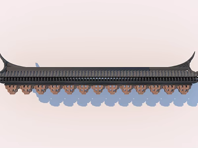 Traditional Building Exterior Wall With Black Eaves And Brown Decorative Brackets 3d model