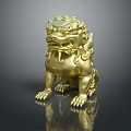 Decorative Golden Traditional Chinese Lion Statue With Ornate Details And Shiny Surface