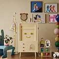 Colorful Kids Room Interior With Blue Rocking Chair Smiley Cabinet Colorful Beads And Decorative Paintings