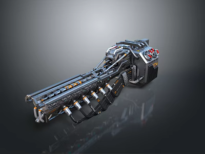 Advanced Sci Fi Weapon With Complex Mechanical Structure Metal Components And Red Accents 3d model
