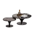 Modern Round Marble Coffee Table Set With Black Base And Decorative Accents 3d model