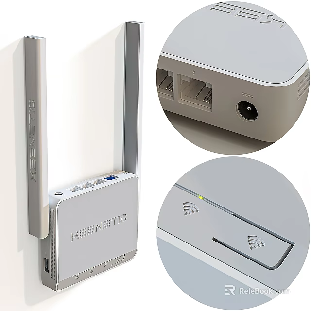HESINETIC Wireless Router With LED Indicators Ethernet Ports And WiFi Signal Icons White Design 3d model 