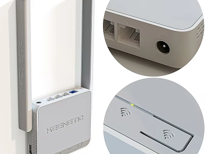 HESINETIC Wireless Router With LED Indicators Ethernet Ports And WiFi Signal Icons White Design 3d model