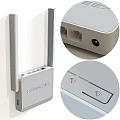 HESINETIC Wireless Router With LED Indicators Ethernet Ports And WiFi Signal Icons White Design
