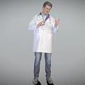 Man In White Lab Coat With Stethoscope Gesturing And Explaining Medical Concept Against Gray Background