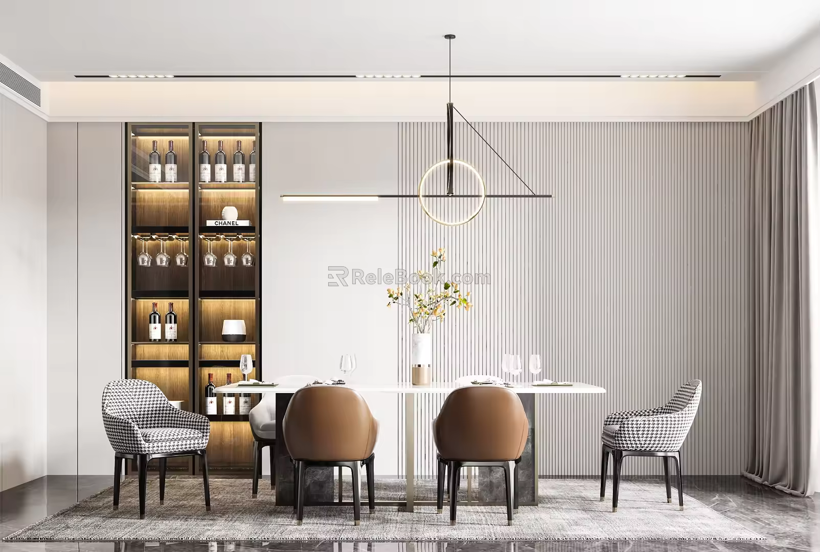 Light Luxury Dining Table and Chair Combination 3d model