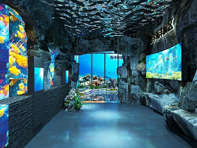 Underwater Oceanarium Tunnel With Colorful Fish Coral Large Aquarium Tanks Rock Decorations And Soft Lighting 3d model