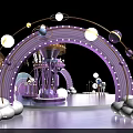 Festive Christmas Decoration Scene With Purple Carousel Arched Structures And Deer Ornament 3d model