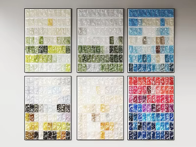 Colorful Modern Square Pattern Wall Decor Set of Six Pieces For Living Space 3d model