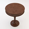 Round Dark Brown Wooden Side Table With Textured Surface Drawer And Carved Base