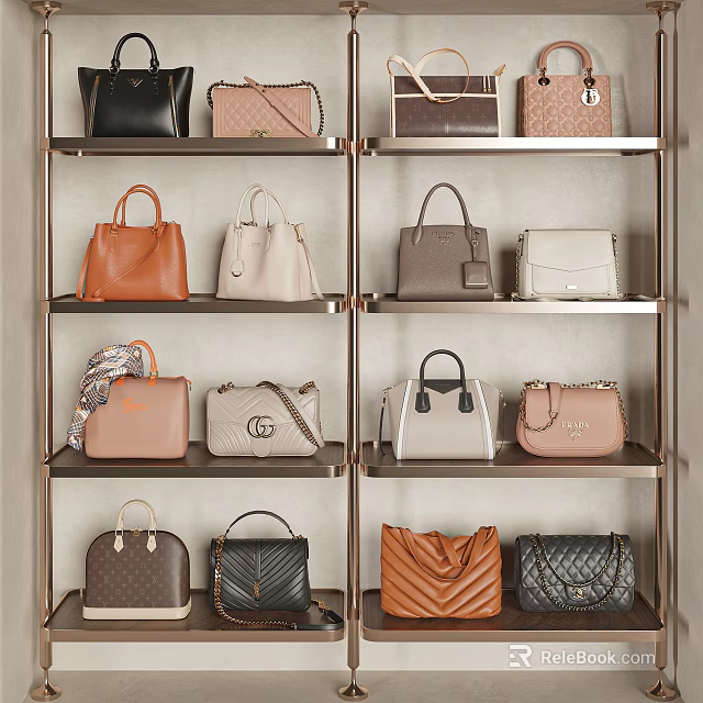 Elegant Handbags Display On Shelves With Different Styles And Colors 3d model 