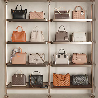 Elegant Handbags Display On Shelves With Different Styles And Colors 3d model