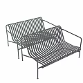 Modern Metal Bench With Striped Seat Back And Sleek Armrest Design