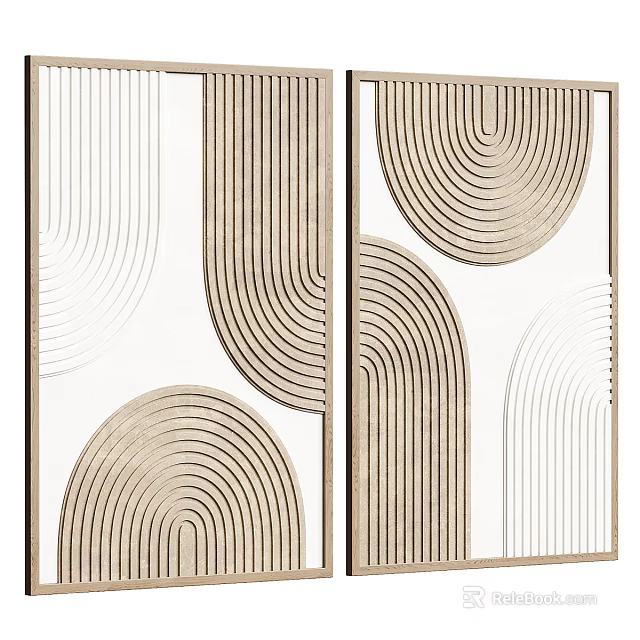 Abstract Art With Curved Lines Striped Patterns In Neutral Tones 3d model 