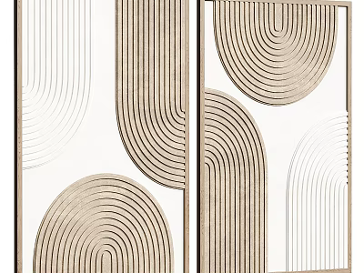 Abstract Art With Curved Lines Striped Patterns In Neutral Tones 3d model