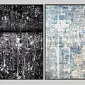 Modern Abstract Paintings Featuring Black White Geometric Patterns And Blue Textured Artwork 3d model