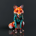 Detailed Fox Sculpture Wearing Green Jacket With Realistic Fur And Ears
