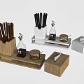 Wooden And White Condiment Bottle Holders With Chopsticks And Storage Containers
