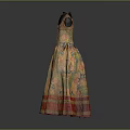 Vintage Yellow Orange Floral Pattern Dress With Full Skirt Lace Up Back Waist Detail