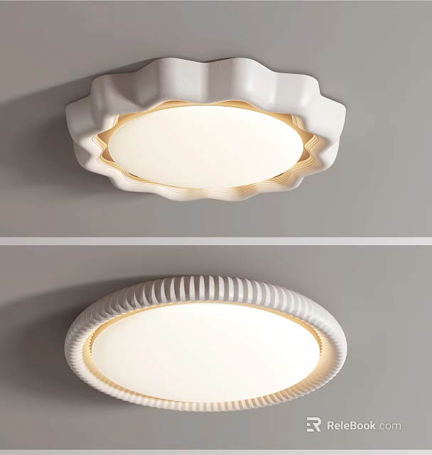 Modern White Ceiling Light with Scalloped and Ribbed Edge Design Soft Illumination for Home Interior 3d model 