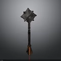 Antique Spiked Mace With Multi Pointed Head And Carved Wooden Handle