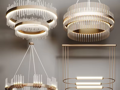 Modern Contemporary Chandeliers With Multi Layer Circular Design Golden Frame And White Light Strips 3d model