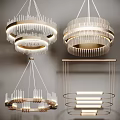 Modern Contemporary Chandeliers With Multi Layer Circular Design Golden Frame And White Light Strips