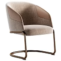 Two Modern Leisure Chairs With Beige Fabric Upholstery And Curved Metal Frame Design