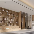 Modern Office Corridor With Wooden Walls Large Windows Natural Light And Seating Area