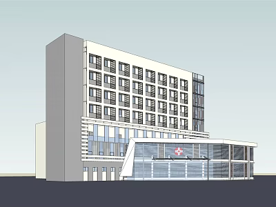 Modern Hospital Building With Glass Facade Multiple Floors And Red Cross Symbol 3d model