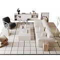 Modern Living Room Sofa Coffee Table Set With Accent Chair Floor Lamp And Decorative Items