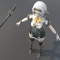 Anime Style Game Movie Character With White Hair And Mechanical Outfit Holding Sword