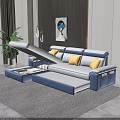 Modern Blue White Sectional Storage Sofa With Yellow Cushions And Plant In Living Room