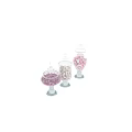 Colorful Candies in Transparent Glass Jars With Decorative Lids and Reflective Bases