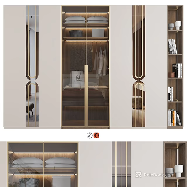 Modern Luxury Dresser With Golden Accents Glass Doors And Storage Space 3d model 