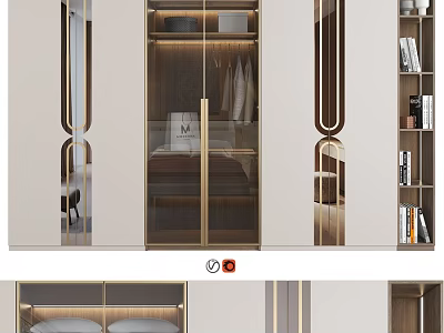 Modern Luxury Dresser With Golden Accents Glass Doors And Storage Space 3d model