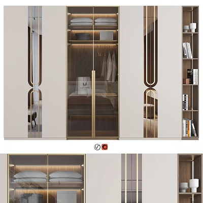 Modern Luxury Dresser With Golden Accents Glass Doors And Storage Space 3d model