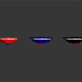 Colorful Spinners With Red Blue Black Bodies And Yellow Decorative Patterns