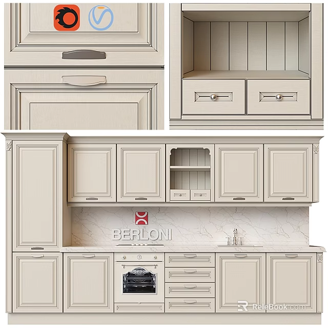 Berloni Modern Kitchen Interior With Light Colored Cabinets Drawers And Countertop 3d model 