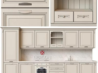 Berloni Modern Kitchen Interior With Light Colored Cabinets Drawers And Countertop 3d model