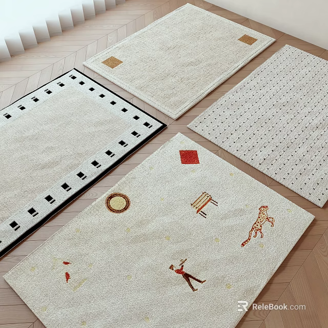 Square Rugs With Various Patterns And Decorative Elements In Home 3d model