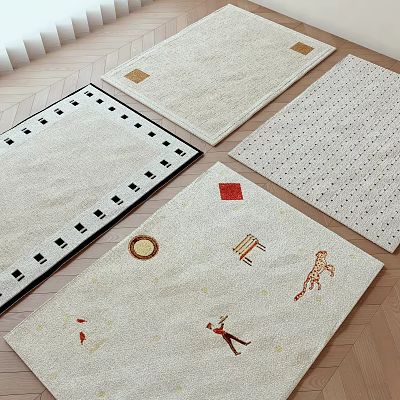 Square Rugs With Various Patterns And Decorative Elements In Home 3d model