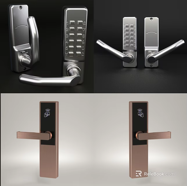 Modern Smart Door Handle With Digital Keypad And Sleek Metallic Finishes Design 3d model 