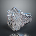 Elegant Silver Fashion Ring With Intricate Patterns And Diamond Inlaid Design