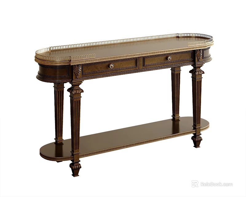 Classical Wooden Console Table With Carved Legs Drawer And Lower Shelf 3d model