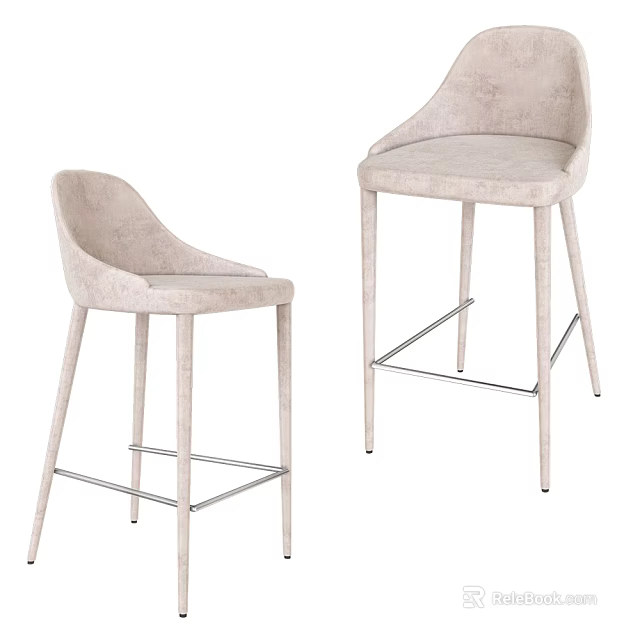 Modern Light Beige Upholstered Bar Stools With Curved Back And Metal Frame 3d model