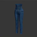 Blue High Waist Corset Design Denim Jeans With Slim Fit Long Pants