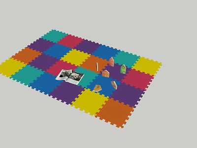Colorful Square Carpet With Multicolored Interlocking Tiles And Small Decorative Pieces 3d model