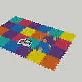 Colorful Square Carpet With Multicolored Interlocking Tiles And Small Decorative Pieces