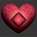 Decorative Red Heart With Hexagonal Texture And Central Glowing Diamond 3d model